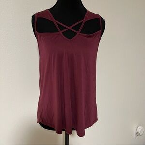 Alya Soft Maroon Cross-Strap Tank Top Size Small